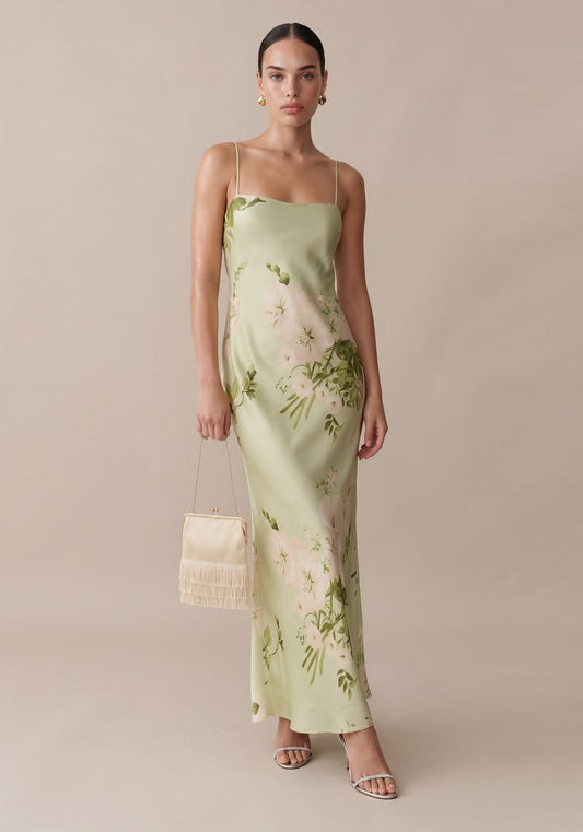 Mazzy Silk Dress Mint Blossom