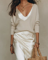 Emma | Midi Dress with Sweater Set V-Neck Bodycon Two Piece White
