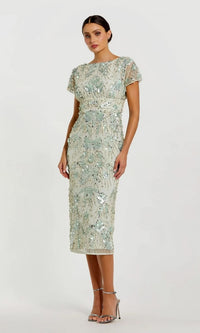 Midi Wedding Guest Dress: Mac Duggal 94150 Sage