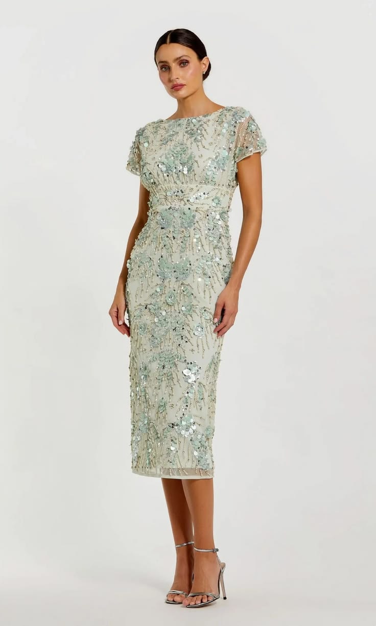 Midi Wedding Guest Dress: Mac Duggal 94150 Sage