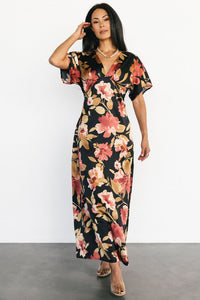 Milana Satin Maxi Dress Black Floral Maxi