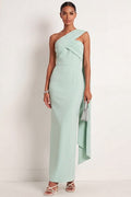 Mint Green One Shoulder Sheath Maxi Formal Dress With Ribbon