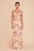 Mira Chiffon Dress Coral Sunset Peonies