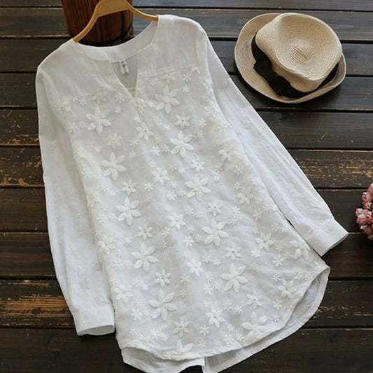 Mireille | Women's Round Neck Long Sleeve Relaxed Blouse