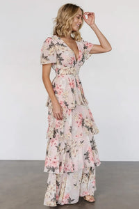 Montaigne Ruffle Maxi Dress Pale Blush Floral