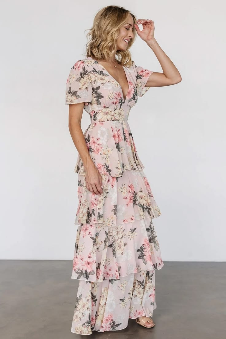 Montaigne Ruffle Maxi Dress Pale Blush Floral