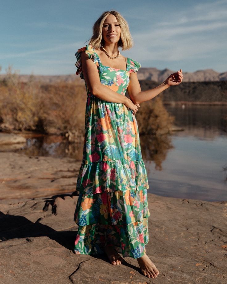 Monte Tiered Maxi Dress Green Multi