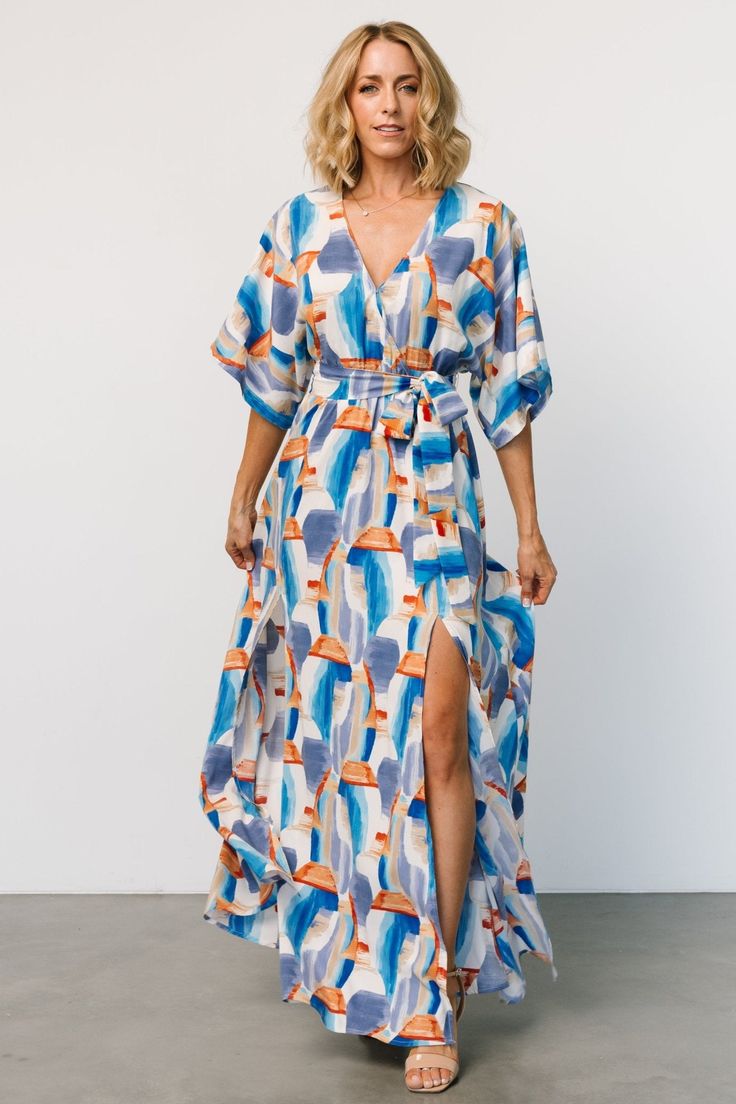 Morgan Maxi Dress Blue Brushstroke Print