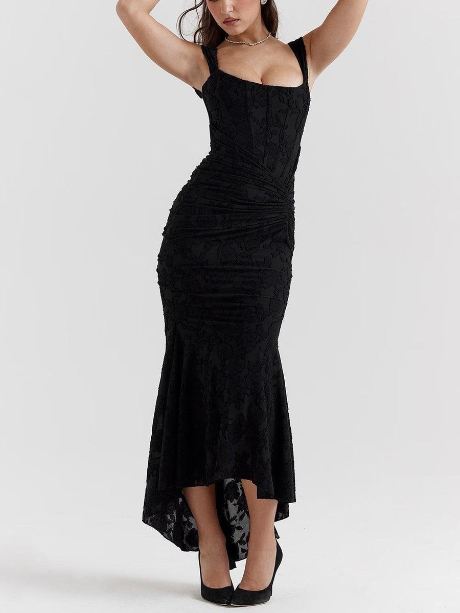Isabella | Mother of the Bride Dress Corset Jacquard Lace Mermaid Midi Black