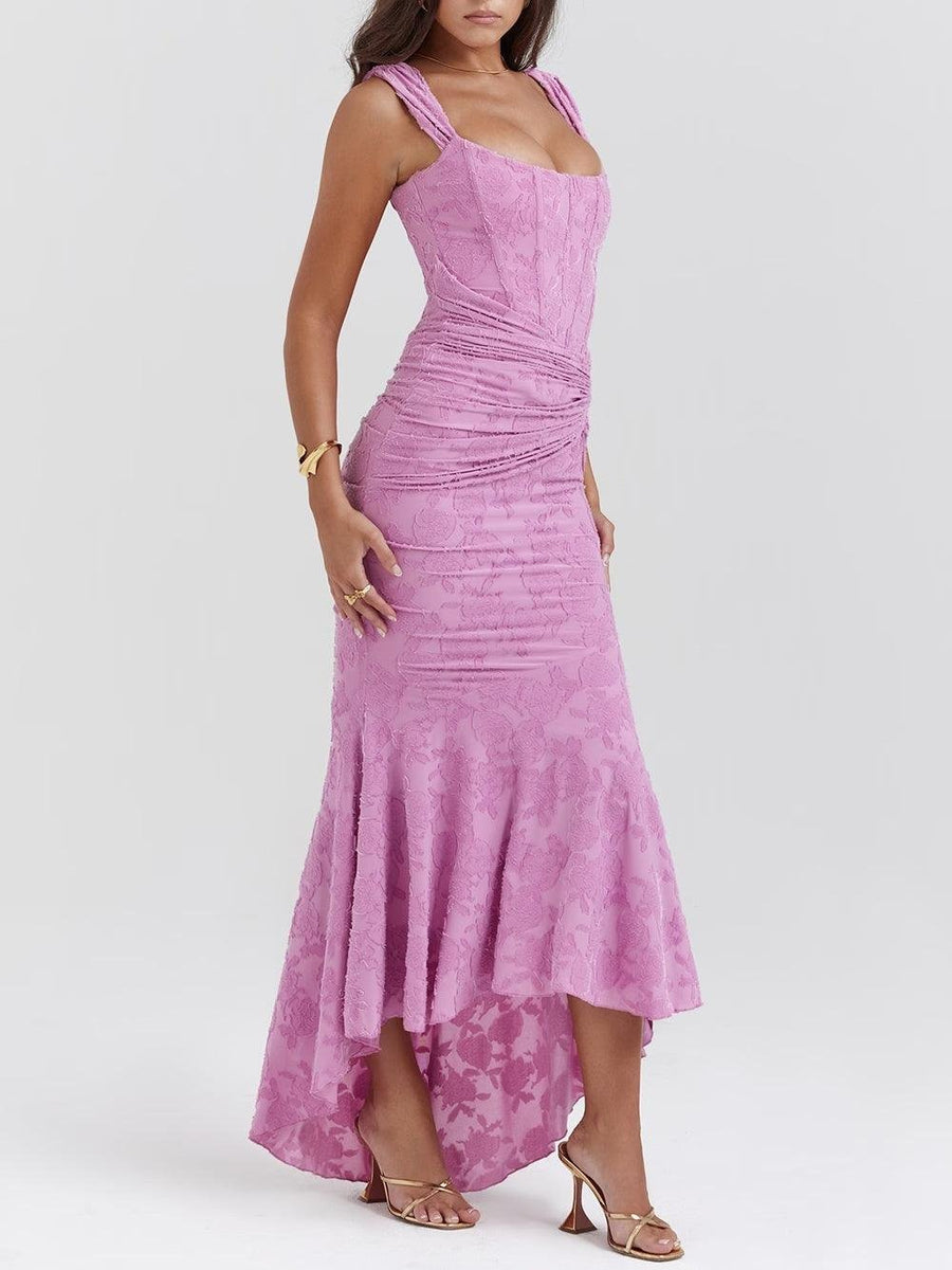 Isabella | Mother of the Bride Dress Corset Jacquard Lace Mermaid Midi Purple-1