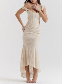 Isabella | Mother of the Bride Dress Corset Jacquard Lace Mermaid Midi White
