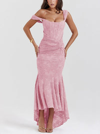 Isabella | Mother of the Bride Dress Corset Jacquard Lace Mermaid Midi Pink