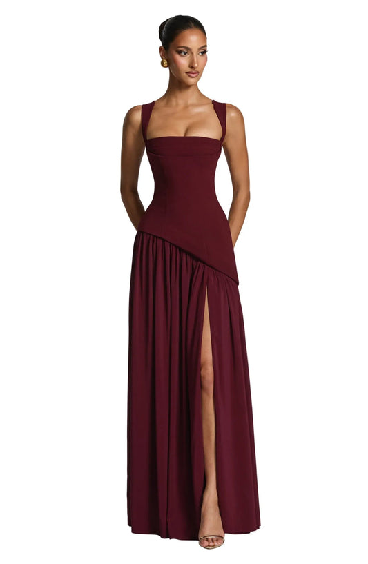 Luna | Mother of the Bride Dress Sleeveless Square Neck A-Line Maxi Burgundy