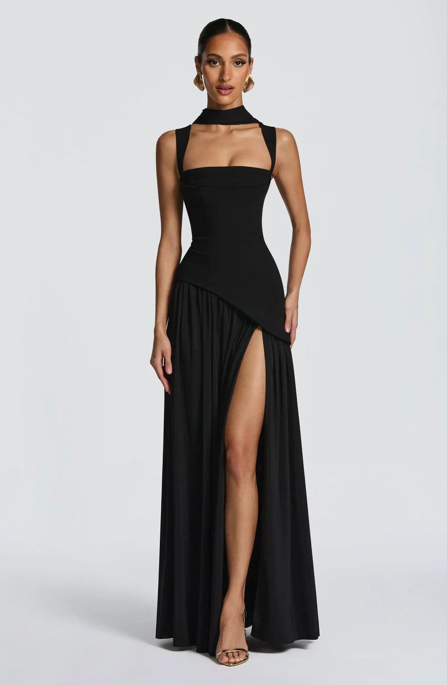 Luna | Mother of the Bride Dress Sleeveless Square Neck A-Line Maxi Black