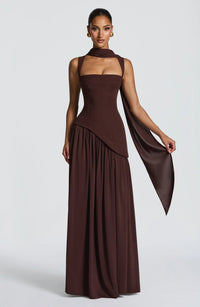 Luna | Mother of the Bride Dress Sleeveless Square Neck A-Line Maxi Brown