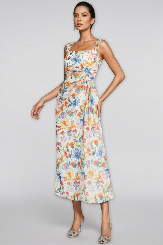 Mylel Orange Flower Waist Cinching Maxi Dress L