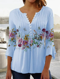 Nadine | Women's Floral Henley 3/4 Sleeve Blouse