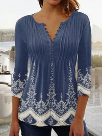 Nadine | Women's Floral Henley 3/4 Sleeve Blouse