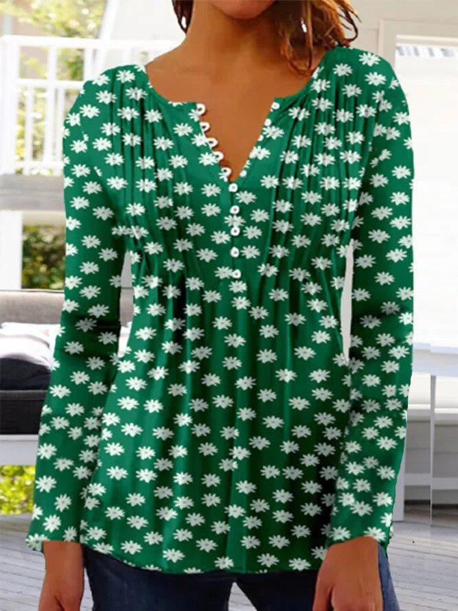 Nadine | Women's Floral Henley 3/4 Sleeve Blouse