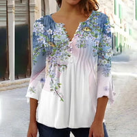 Nadine | Women's Floral Henley 3/4 Sleeve Blouse