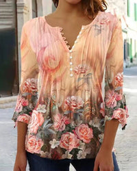 Nadine | Women's Floral Henley 3/4 Sleeve Blouse