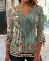 Nadine | Women's Floral Henley 3/4 Sleeve Blouse