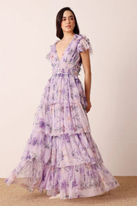 Naomi Lilac Floral Tulle Maxi Dress