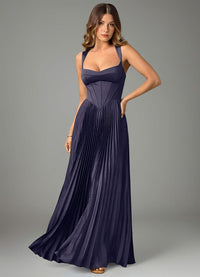 Navy A Line Sweetheart Floor Length Stretch Satin Bridesmaid Dress