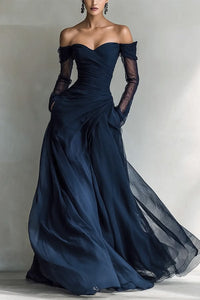 Navy Giselle Ruched Sweetheart Maxi Dress