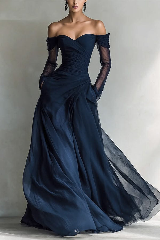 Navy Giselle Ruched Sweetheart Maxi Dress