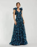 Navy Tiered Floral Cut Out Chiffon Gown