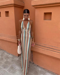 Niamara | Women's Halter Neck Geometric Print Maxi Dress