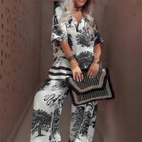 Nicolina | Women's Floral Print V-Neck Top & Wide Leg Pants Set