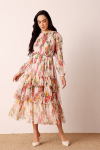 Rebecca Midi Dress in Cream Floral