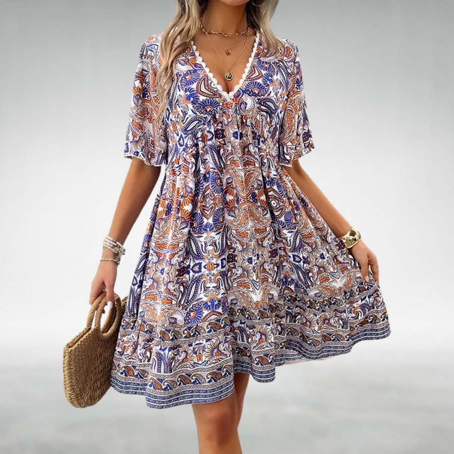 Noelle | Women's Printed V-Neck Mini Dress
