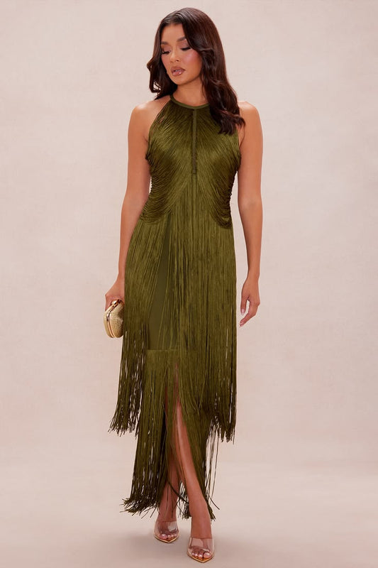 Nolana Fringe Maxi Gown Olive