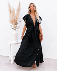 Octavia | Women's V-Neck Button Front Maxi Dress