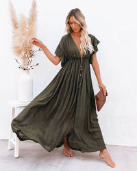 Octavia | Women's V-Neck Button Front Maxi Dress