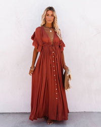 Octavia | Women's V-Neck Button Front Maxi Dress