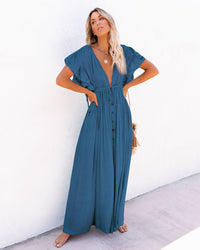 Octavia | Women's V-Neck Button Front Maxi Dress
