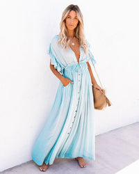 Octavia | Women's V-Neck Button Front Maxi Dress