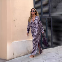 Octavia | Women's V-Neck Long Sleeve Printed Maxi Dress