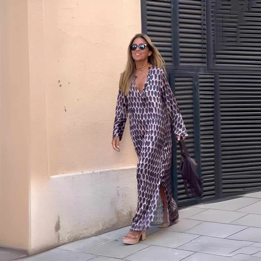Octavia | Women's V-Neck Long Sleeve Printed Maxi Dress