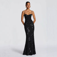 Odalys | Women's Floral Appliqué Spaghetti Strap Maxi Dress