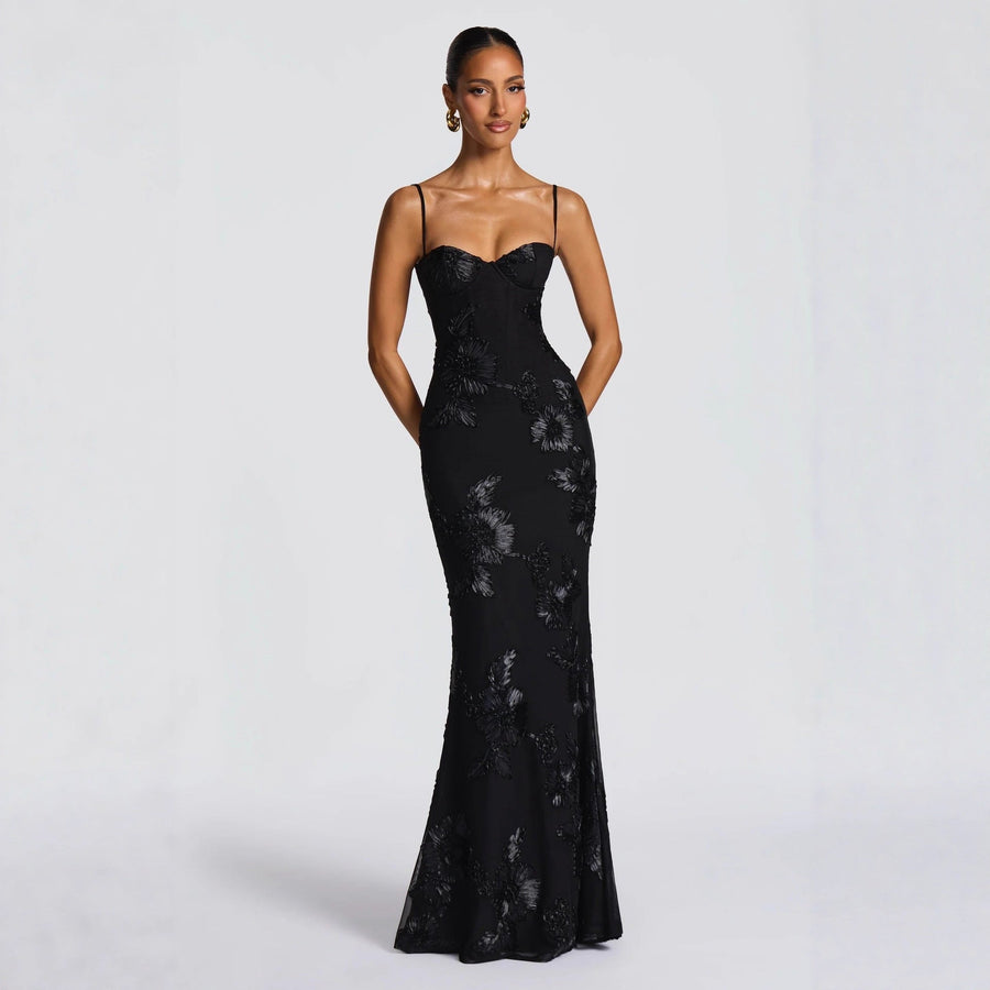 Odalys | Women's Floral Appliqué Spaghetti Strap Maxi Dress