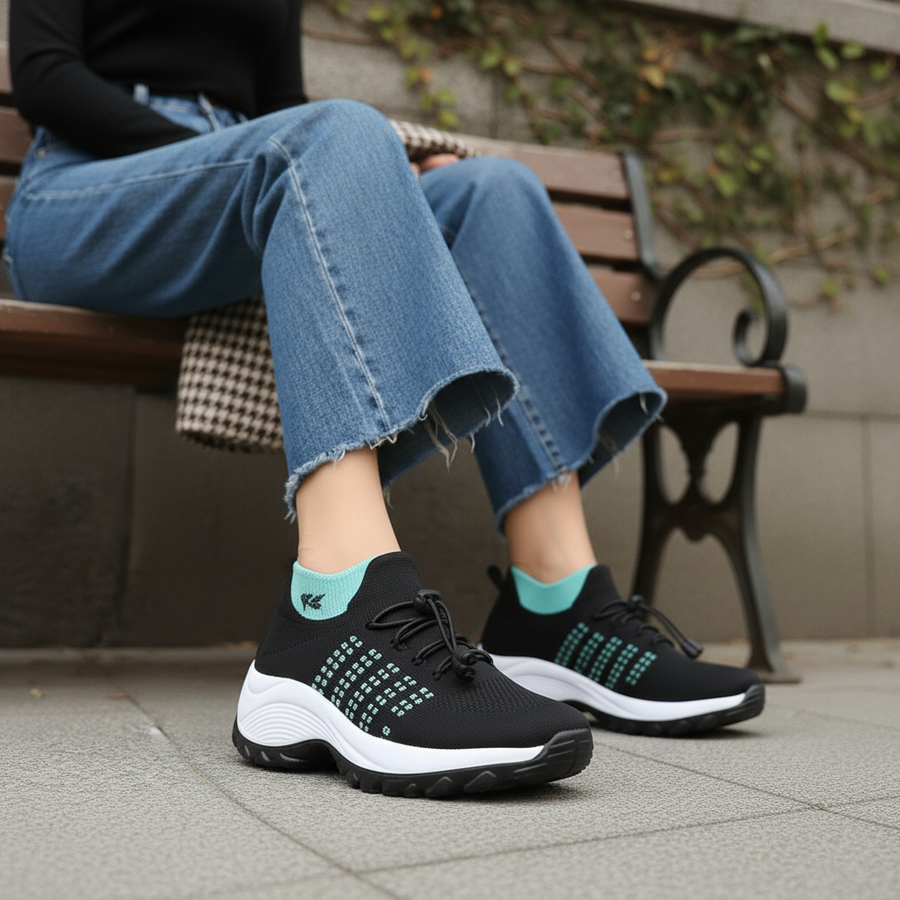 Alouette – Orthopedic Knit Fabric Shoes in Green & Black