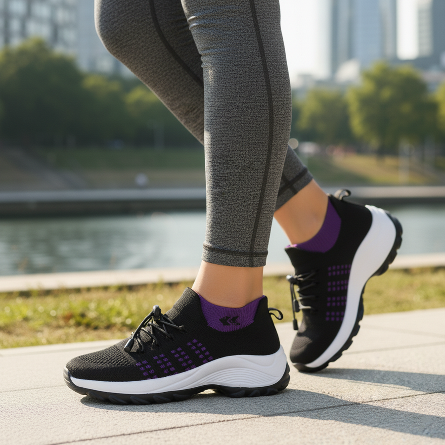 Clementine – Orthopedic Knit Fabric Shoes in Purple & Black