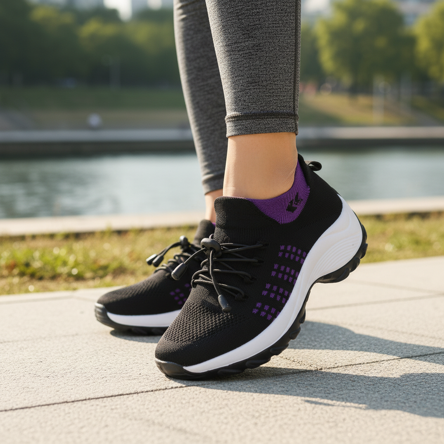 Clementine – Orthopedic Knit Fabric Shoes in Purple & Black