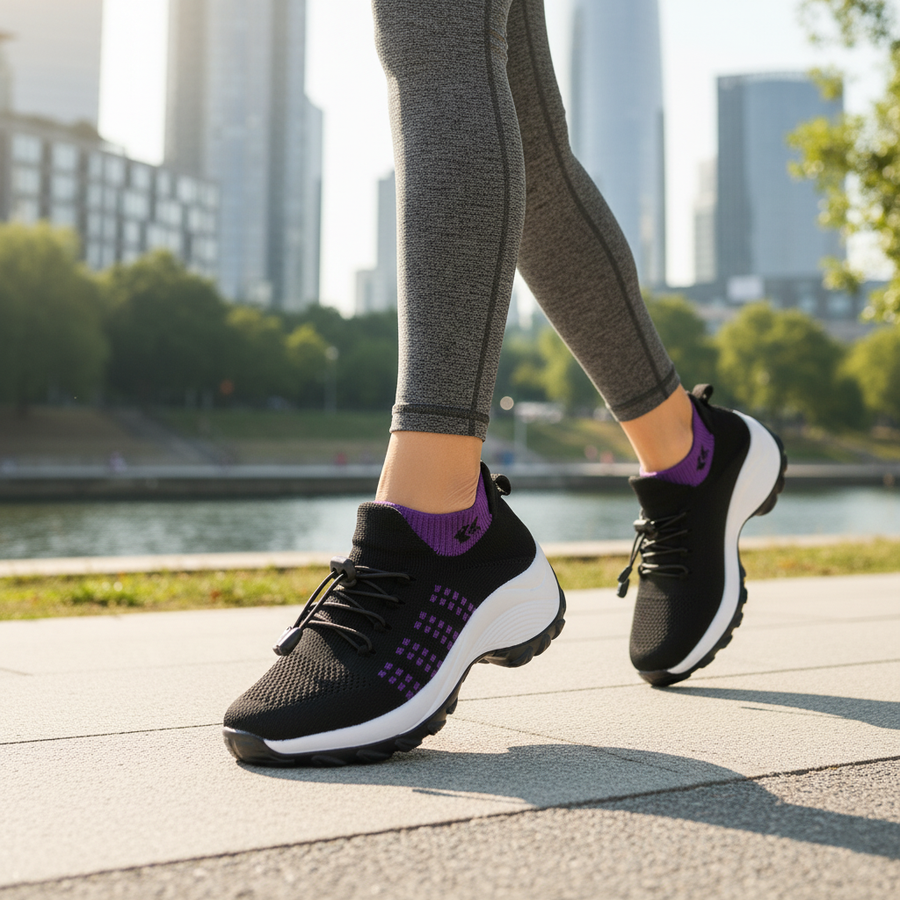 Clementine – Orthopedic Knit Fabric Shoes in Purple & Black