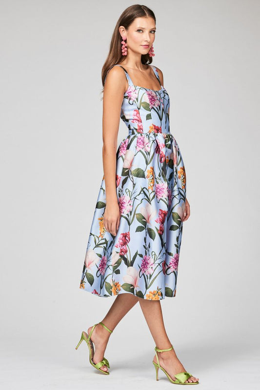 Olena Dress In Glacial Blue Blossoms
